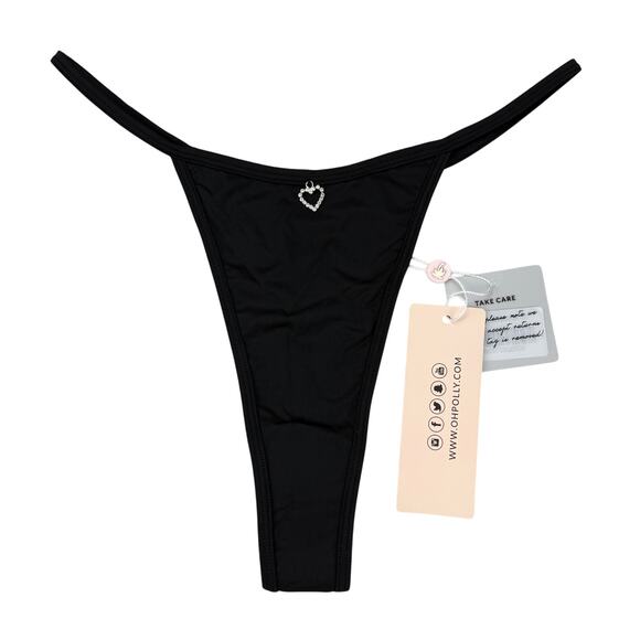 NWT OH POLLY Swim Bikini Bottom Black Heart Charm Sz Large - Picture 3 of 7
